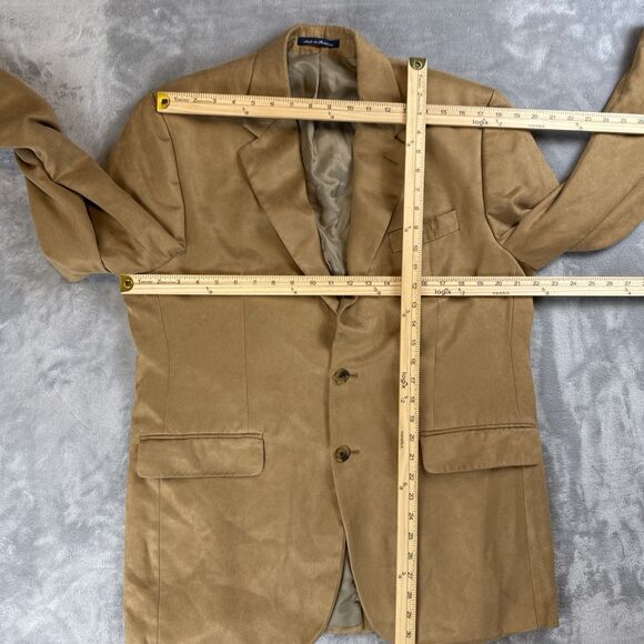 CHAPS 40R Beige Lined Faux Suede Sport Coat Jacket 2 Button Blazer Polyester - Picture 3 of 8